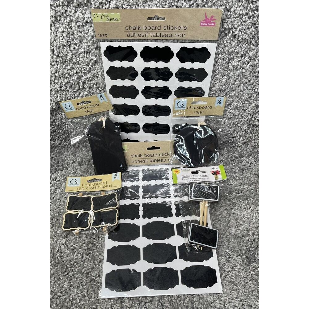 Chalk Board Label Stickers & Tags Clothespins Wood Stakes Bundle Set Small
